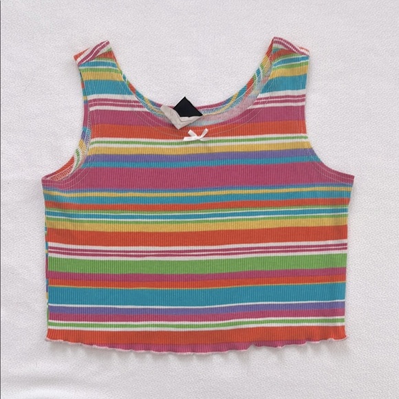 Vintage Striped Women's Crop Top Small Rainbow - Picture 2 of 5